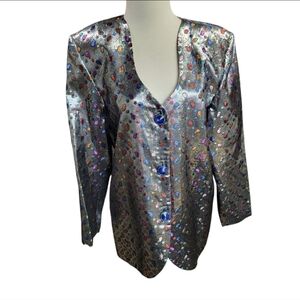 Vintage 1980’s Blazer Size Large Silver  Jewel  Print Shoulder Pads